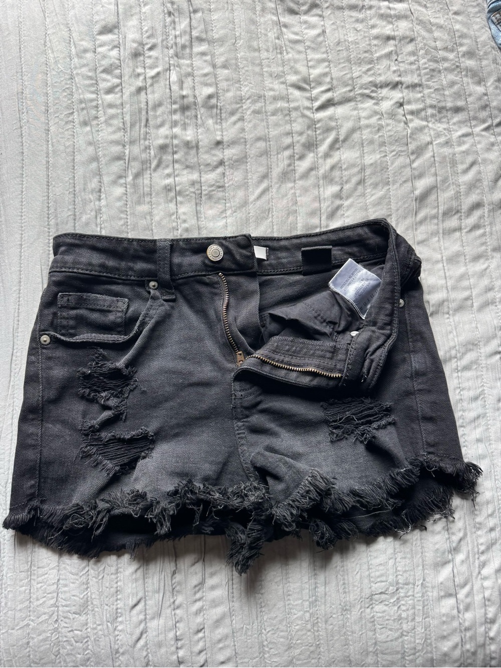 eunina Black Distressed Frayed Hem Denim Shorts